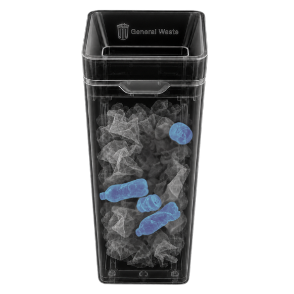 X-ray view of a General Waste bin with a WasteEye camera detecting recyclables inside